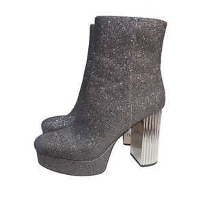 Michael Kors Porter Platform Elegant Silver Glitter Ankle Boots Size6/ 6.5/7/7.5
